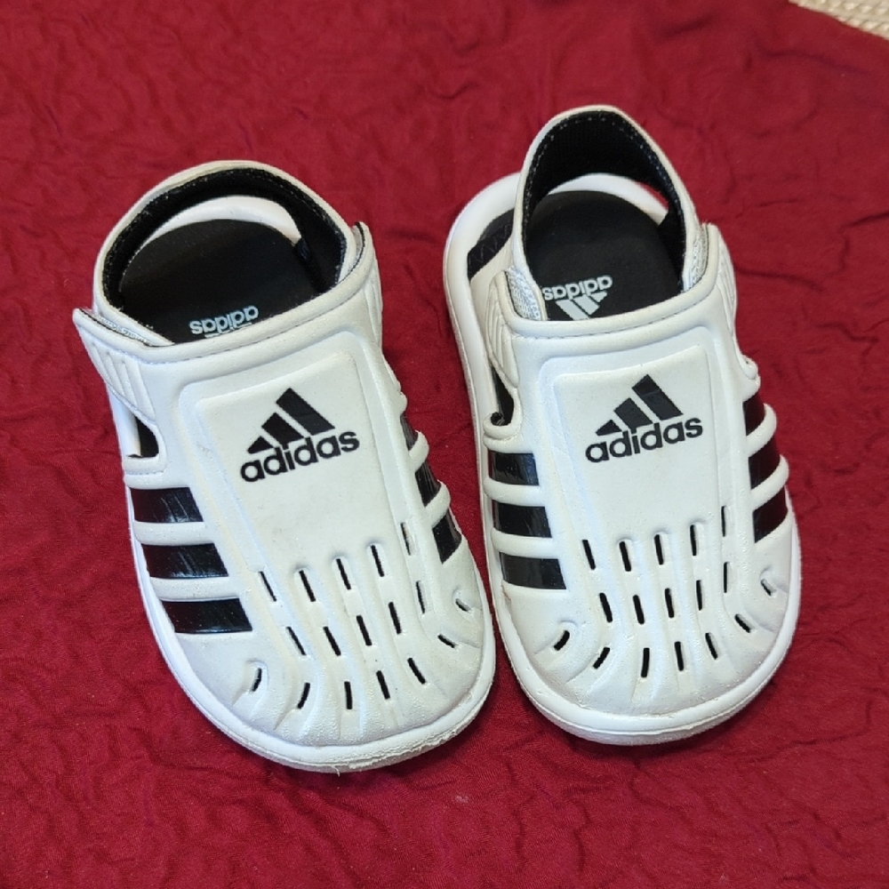 Adidas Kids White and Black Sandals